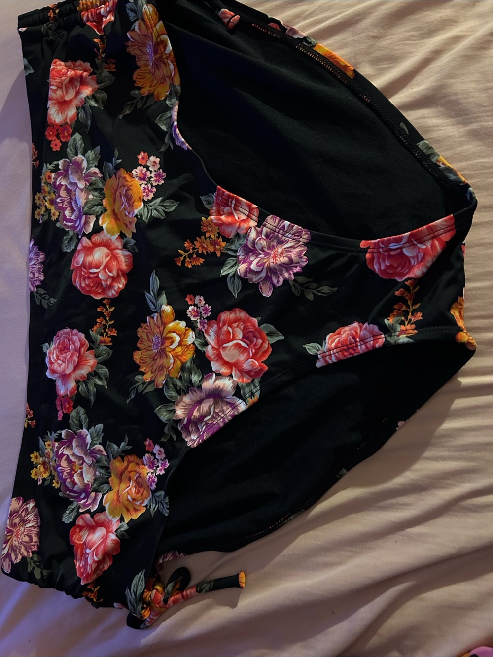 Black Floral Women's Tank Top with Pink, Purple and Yellow Flowers